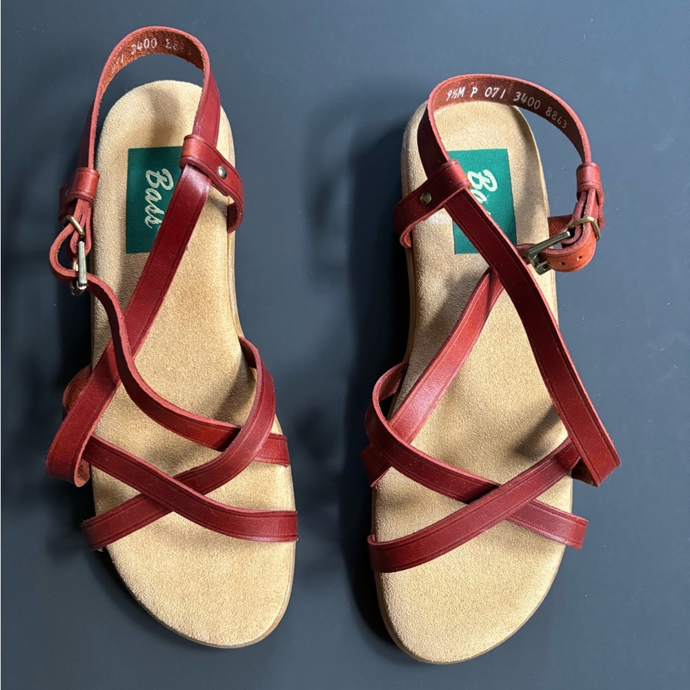 Vintage Bass Women's Red Strappy Sandals 9 New Without Box - Picture 2 of 4